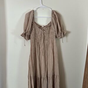 Auguste The Label Brown Gingham Maxi Dress Large